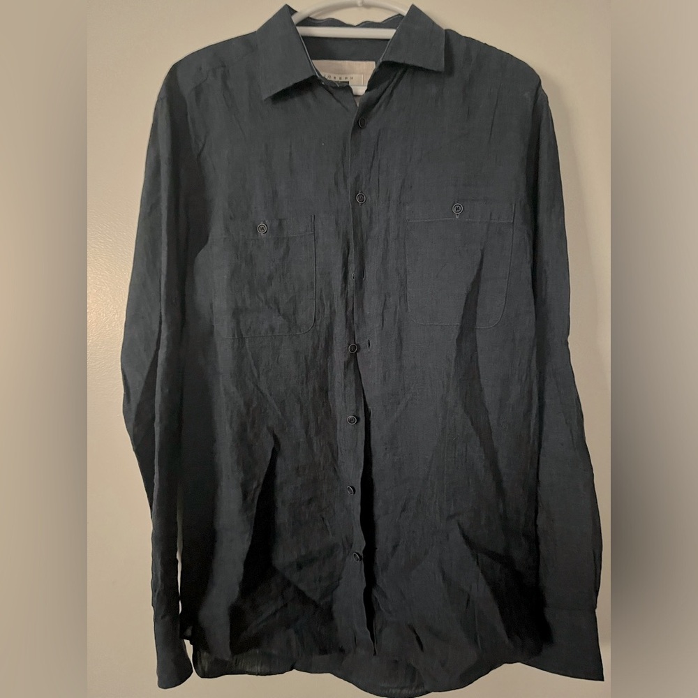 Mens Joseph Abboud navy blue linen button down shirt